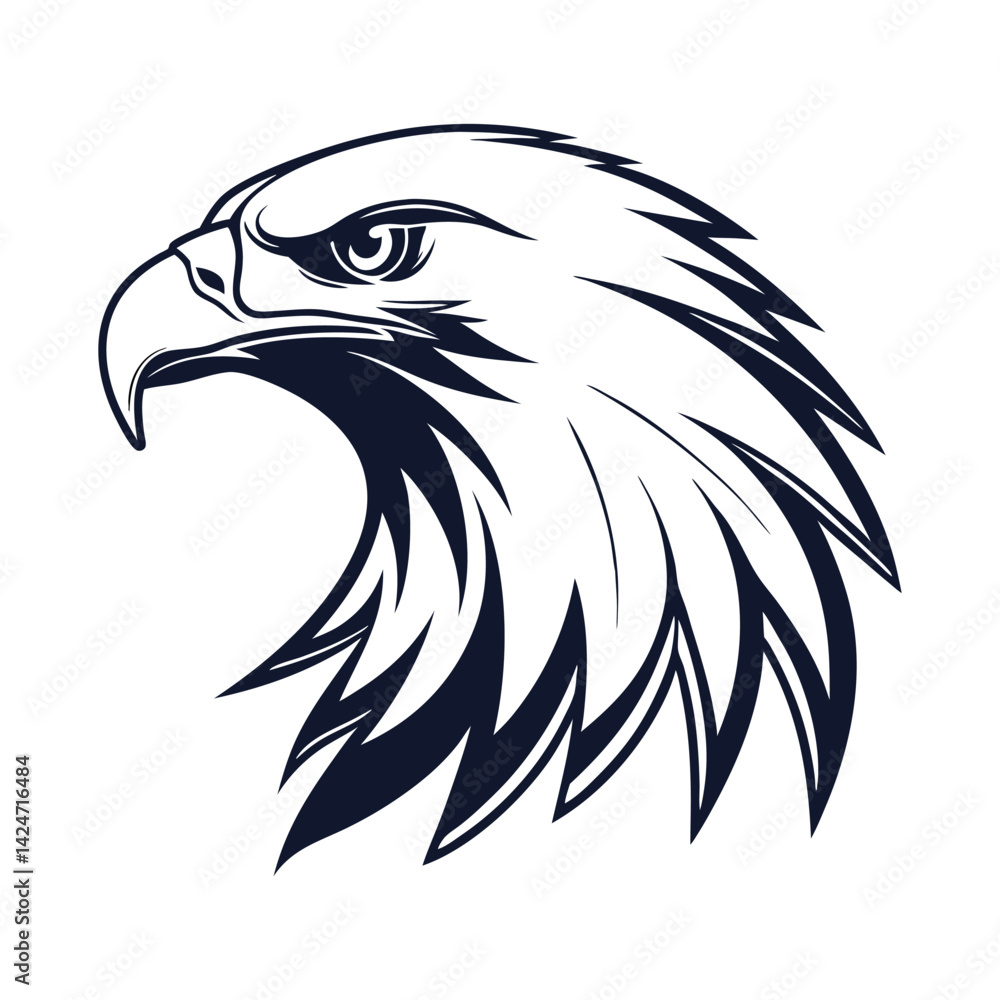 Obraz premium Eagle head silhouette Logo Illustration. Eagle Head silhouette Vector art Design. Black and White Eagle Head Logo, icon vector.