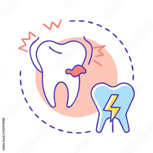 Tooth decay illustration with pain and damage signs