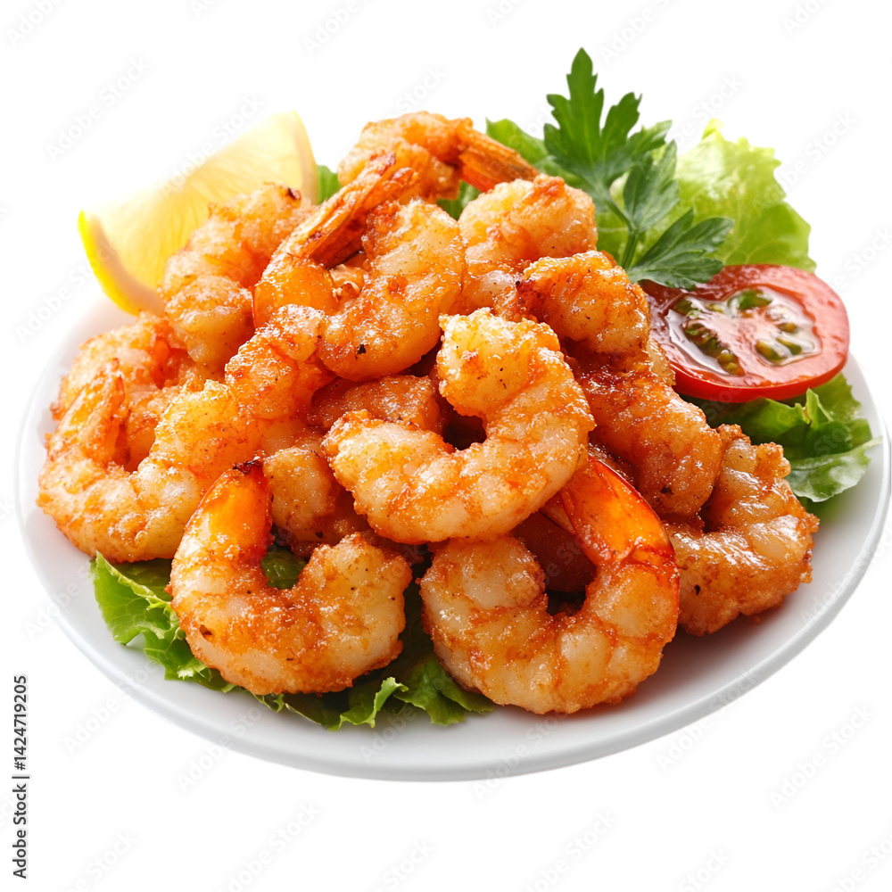 Delicious Fried Shrimp Appetizer Plate Lemon Garnish Delicious Fried Shrimp Appetizer Plate Lemon Garnish
