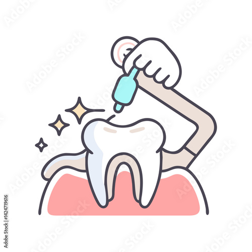 Dental Filling Illustration with Tooth and Cleaning Tool