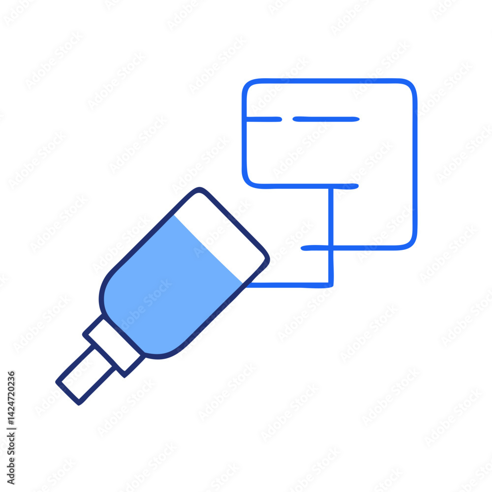 Blue icon of highlighter marking important document content Blue icon of highlighter marking important document content