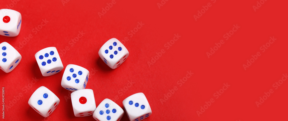 White game dices on red background White game dices on red background