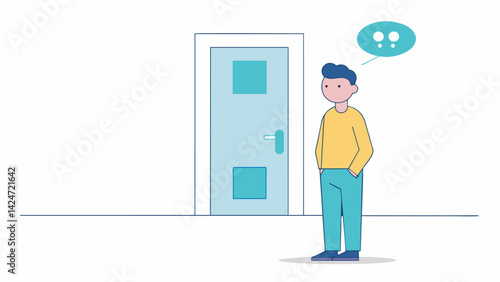 A sketch of a person standing in front of a door with a sign reading Ketamine Clinic next to it and a thought bubble saying Maybe this could help me..