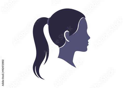 Female fashion hairstyle woman head with haircut ponytail silhouette Vector Icon Design