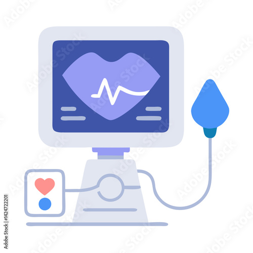 Modern Medical Ventilator with Heart Rate Monitor Illustration