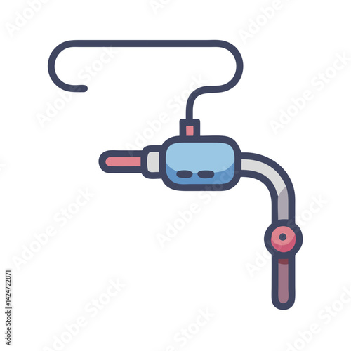Cartoon illustration of dental water jet, dental hygiene