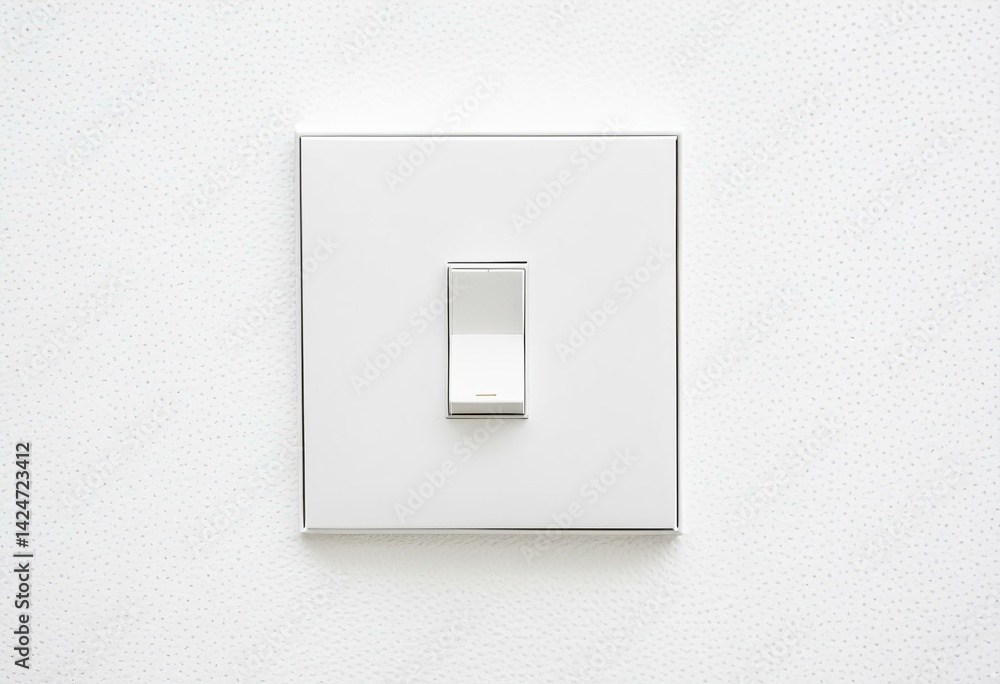 A white light switch on a white wall. A white light switch on a white wall.