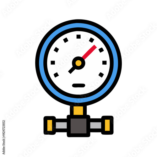 Pressure Gauge Icon: Measuring System, Valve and Reading