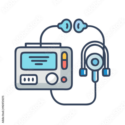 Heart diagnostic system device icon with stethoscope included