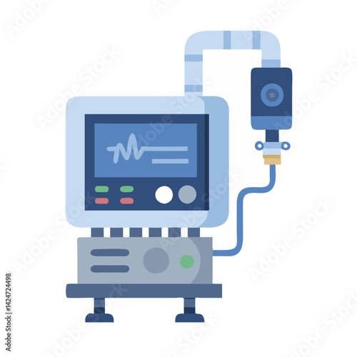 Medical ventilator machine with heart rate monitor vector icon