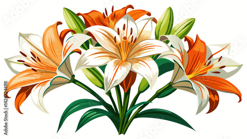 White and orange Lily flower bouquet isolated on white  background .Very beautiful