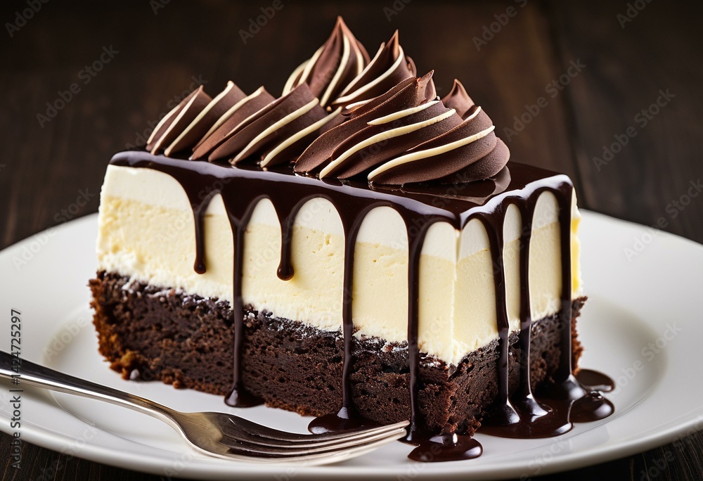 A piece of cheesecake on a plate with a fork. A piece of cheesecake on a plate with a fork.