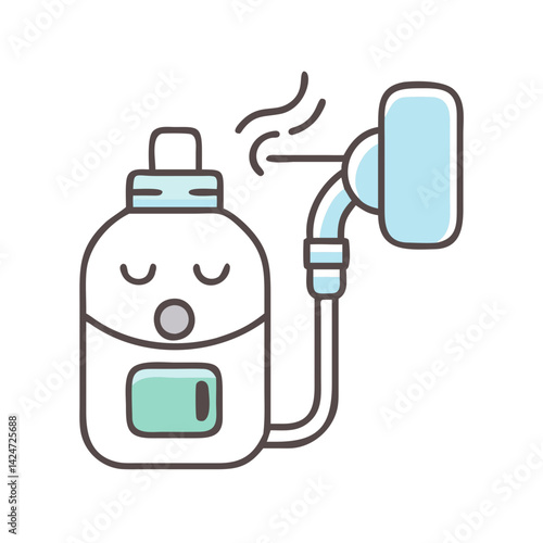 Illustration of a cute, stylized nebulizer on black backdrop