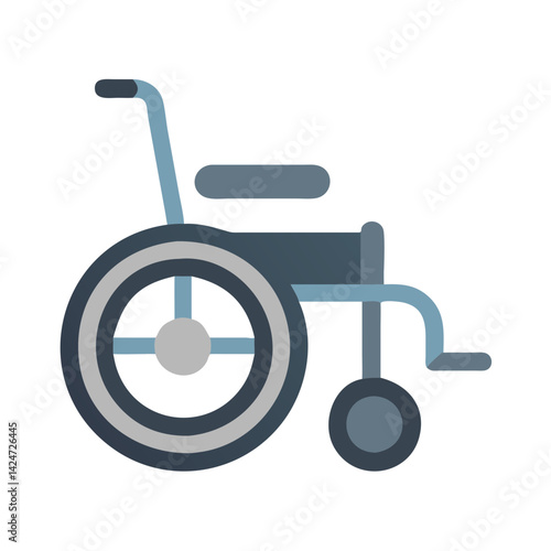 Blue wheelchair illustration on black background, medical equipment