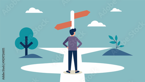 A drawing of a person standing at a crossroads with prompts on each path such as Write about a decision you regret and what you learned from it..