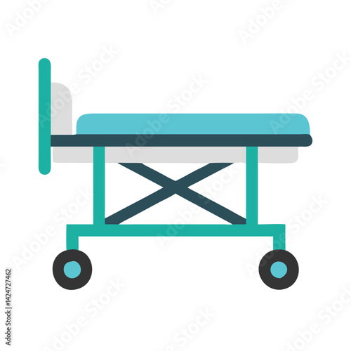 Medical stretcher cartoon icon with wheels on black