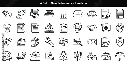 Insurance Icon Vector Set, Protection Safety Symbol Graphics