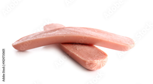Two uncooked pink hot dog s...