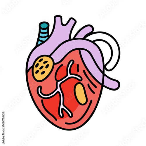 Colorful human heart illustration on black background for design