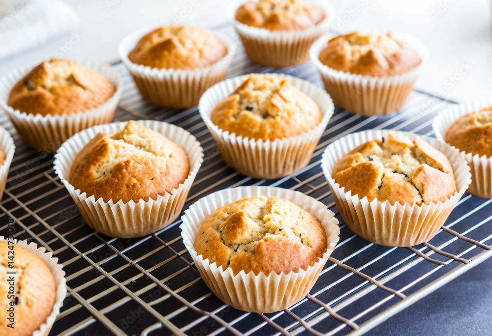 A bunch of muffins sitting on top of a cooling rack. A bunch of muffins sitting on top of a cooling rack.
