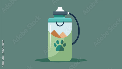 A sustainablymade hydration pouch with a builtin dispenser for your pets comfort on the trail.. Vector illustration