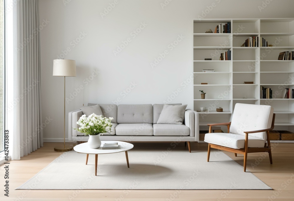 Fototapeta premium A living room with a couch, chair and a table.