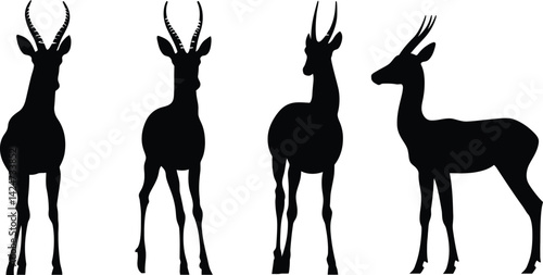 Silhouettes of antelopes in various poses against a plain background showcasing their graceful forms and characteristics