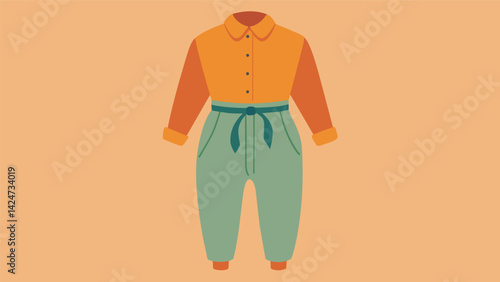 A relaxed boyfriendstyle buttondown shirt tied at the waist with loose breathable joggers for a casual outdoor hike or walk.. Vector illustration