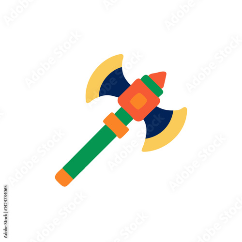 Colorful battle axe icon representing combat and gaming action on a white background