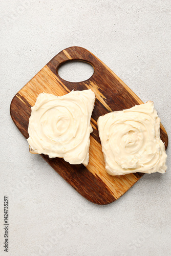Wooden board of tasty toast...