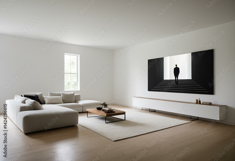 Fototapeta premium A man standing in an empty room looking out a window.