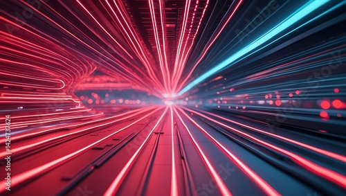 Dynamic red neon waves with bokeh lights