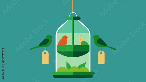 A bird feeder made from recycled glass bottles providing nourishment for birds while promoting sustainability.. Vector illustration