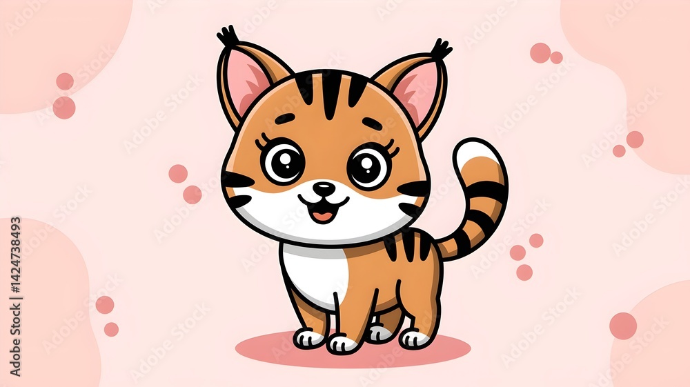 Fototapeta premium A cute cartoon cat with a happy expression