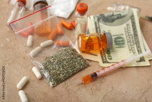 Different drugs, syringe an...