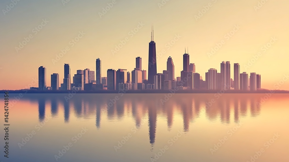 Fototapeta premium City Skyline Sunset Reflection.