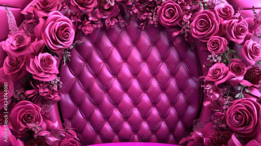 Fototapeta premium Opulent Pink: Tufted Backdrop with Rose Adornment