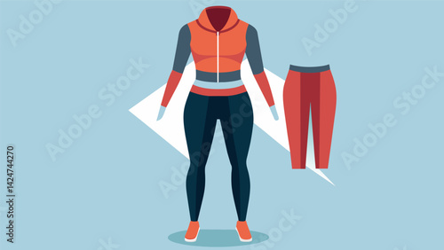 A sleek and stylish ensemble featuring a fitted longsleeved top highwaisted compression leggings and a lightweight windbreaker for a functional. Vector illustration