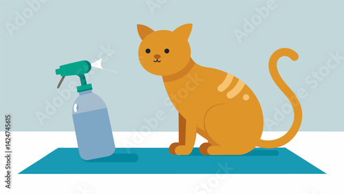A lightweight clip that attaches to your cats fur and lightly sprays a mist of water when they jump on countertops.. Vector illustration