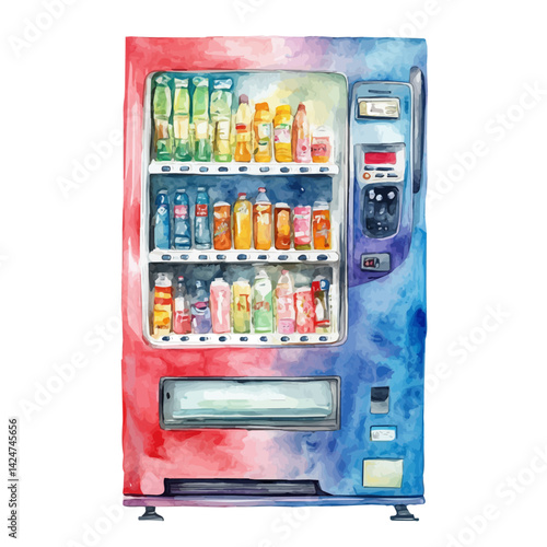 Smart vending machine, watercolor illustration, isolated on a white background.

