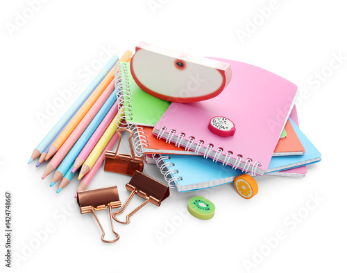 Wallpaper Mural Notebooks and school stationery on white background Torontodigital.ca