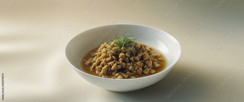 Simple food dish in white bowls on light background. Simple food dish in white bowls on light background.