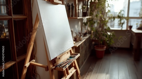 Obraz na płótnie Blank canvas for oil painting in cozy art studio w salonie
