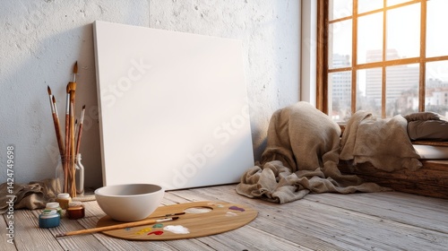 Obraz na płótnie Blank canvas for oil painting in cozy art studio w salonie