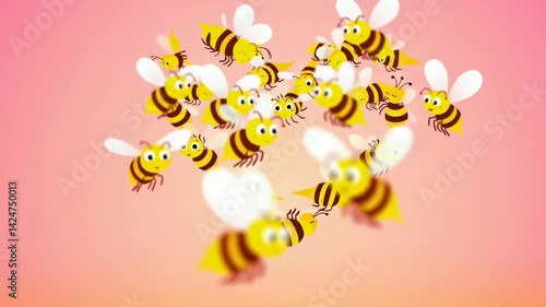 abstract music background with flowers, heart bees
