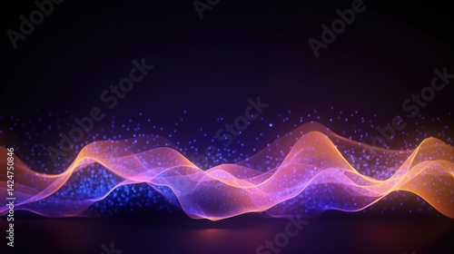 Abstract Purple and Orange Wavy Lines with Glittering Dots