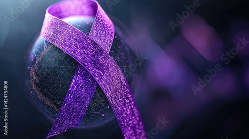Obraz na płótnie World Cancer Day awareness design with a purple ribbon and globe illustration. w salonie