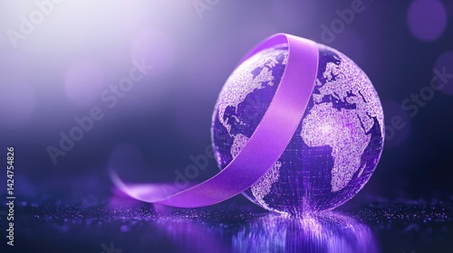 Obraz na płótnie World Cancer Day awareness design with a purple ribbon and globe illustration. w salonie