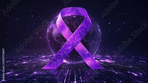 Obraz na płótnie World Cancer Day awareness design with a purple ribbon and globe illustration. w salonie