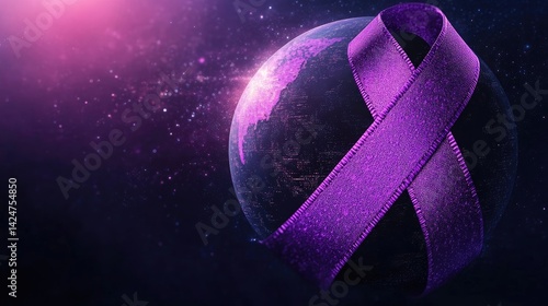 Obraz na płótnie World Cancer Day awareness design with a purple ribbon and globe illustration. w salonie